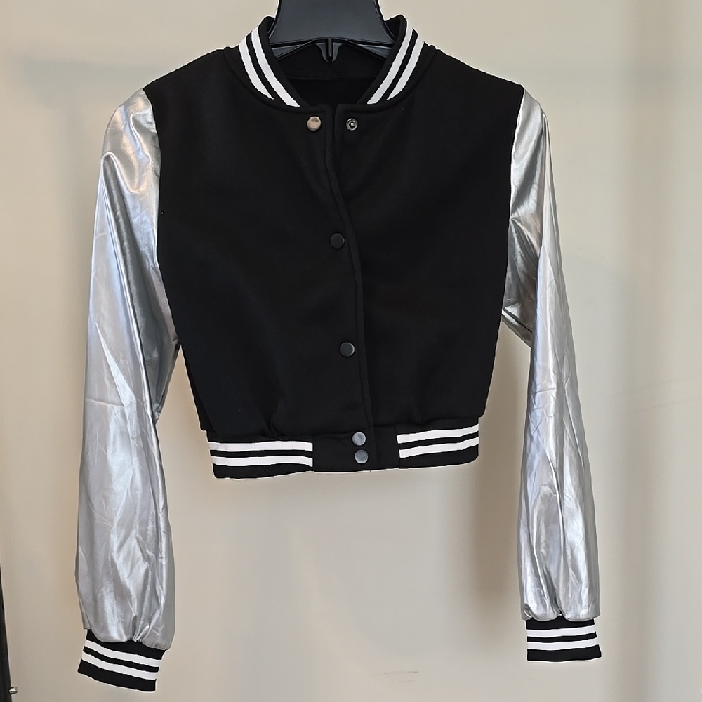 "THAT GIRL" Trendy Black and Silver Varsity Jacket